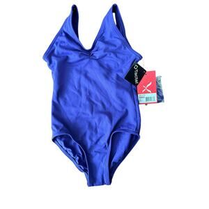 Capezio vneck leotard girls medium (7-8) NWT purple